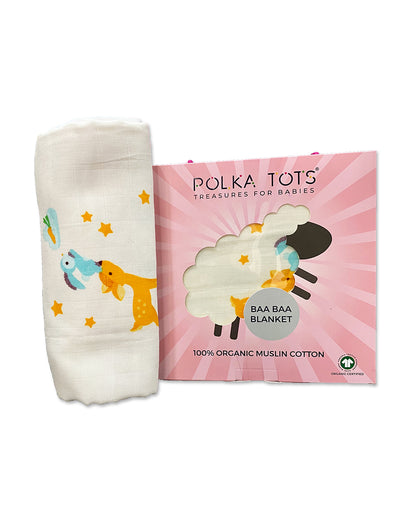 Polka Tots Organic Muslin Cotton Two Layer Baby Blanket-With Eco-Friendly Colors-Ultra Soft, Lightweight & Breathable Blanket-Deer-For Infants