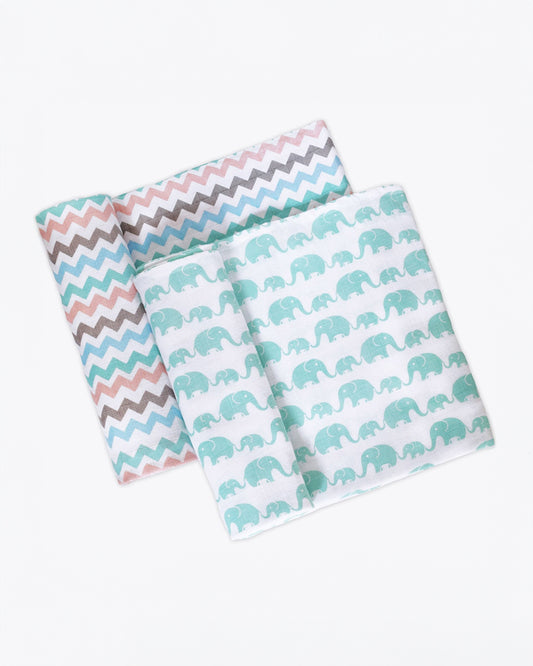 Masilo Organic Muslin Swaddles-Soft & Breathable-GOTS Certified Organic Cotton Muslin-Elephant Parade-Pack of 2-Infant Wraps