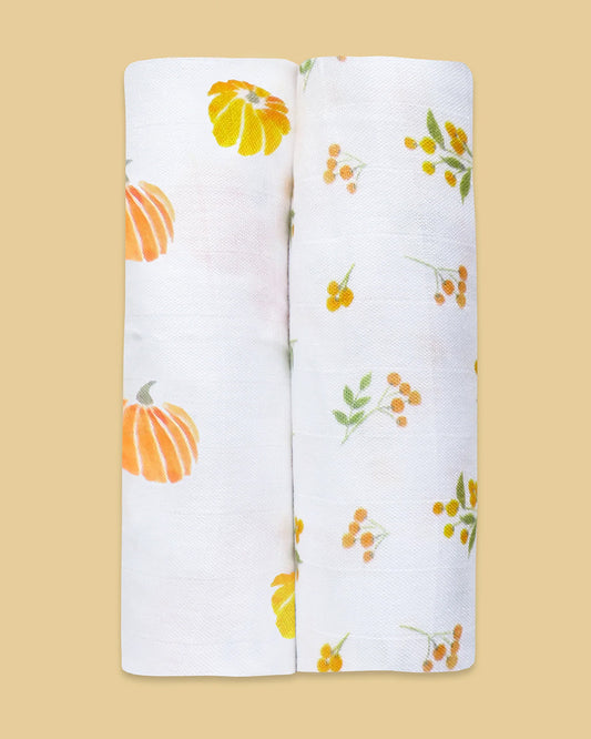 Masilo Bamboo Muslin Swaddles-Soft & Breathable-GOTS Certified Organic Muslin Cotton-Our Little Pumpkin-Pack of 2-Infant Wraps