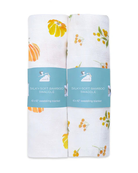 Masilo Bamboo Muslin Swaddles-Soft & Breathable-GOTS Certified Organic Muslin Cotton-Our Little Pumpkin-Pack of 2-Infant Wraps