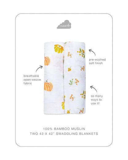 Masilo Bamboo Muslin Swaddles-Soft & Breathable-GOTS Certified Organic Cotton Muslin-Our Little Pumpkin-Pack of 2-Infant Wraps