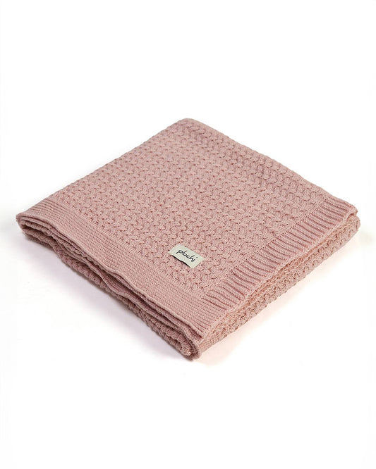 Pluchi Giggle Knit Knitted Baby Blanket-All Seasons Baby Blanket-Made With Ultra Soft & Breathable 100 % Cotton-Pink-For Infants