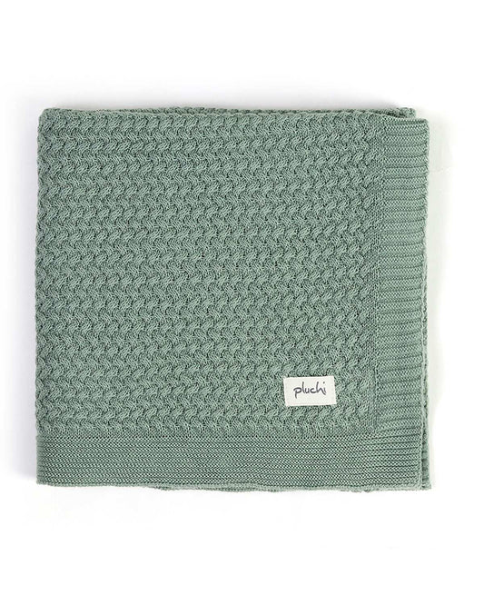 Pluchi Giggle Knit Knitted Baby Blanket-All Seasons Baby Blanket-Made With Ultra Soft & Breathable 100 % Cotton-Indus Blue-For Infants