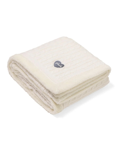 Pluchi Cable Knit Knitted Baby Blanket-Combed Cotton Blanket with Faux Fur Back-Ivory-For Infants