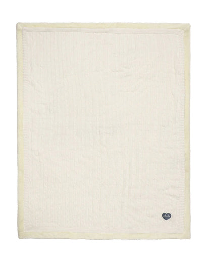 Pluchi Cable Knit Knitted Baby Blanket-Combed Cotton Blanket with Faux Fur Back-Ivory-For Infants