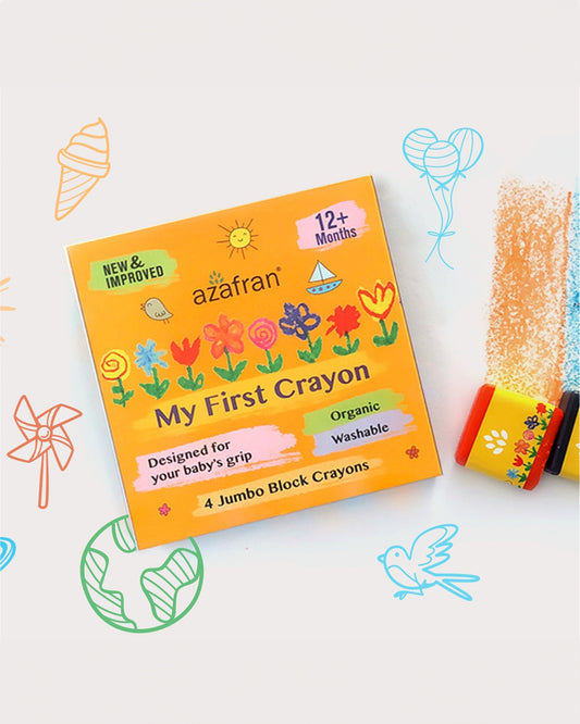 Azafran My First Crayon-Pack Of 4 Jumbo Crayons-Promotes Creativity-Non Toxic-Art & Craft Kit-18M+