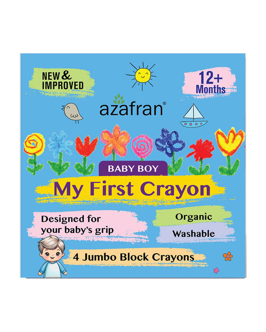 Azafran My First Crayon Baby Boy-Pack Of 4 Jumbo Crayons-Promotes Creativity-Non Toxic-Art & Craft Kit-18M+