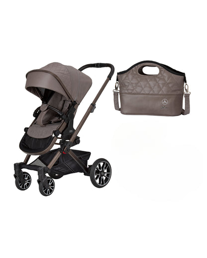 Mercedes-Benz Avantgarde GTX Baby Stroller-Height Adjustable Parent Handle Bar-Flat Reclining Seat & Reversible Seat-Includes Bag2Go Organiser & Rain Cover-2 Years Warranty-For 0 to 5Y-Truffle