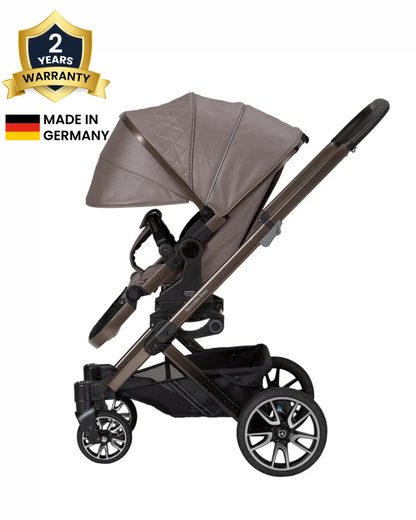 Mercedes-Benz Avantgarde GTX Baby Stroller-Height Adjustable Parent Handle Bar-Flat Reclining Seat & Reversible Seat-Includes Bag2Go Organiser & Rain Cover-2 Years Warranty-For 0 to 5Y-Truffle