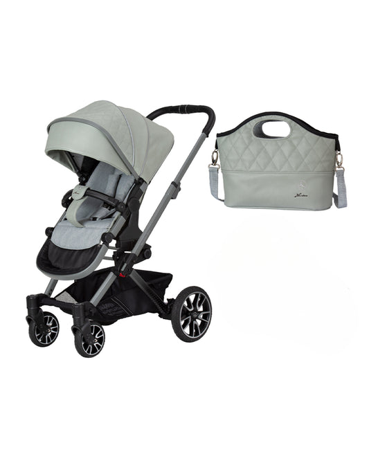 Mercedes-Benz Avantgarde GTX Baby Stroller-Height Adjustable Parent Handle Bar-Flat Reclining Seat & Reversible Seat-Includes Bag2Go Organiser & Rain Cover-2 Years Warranty-For 0 to 5Y-Sage Grey