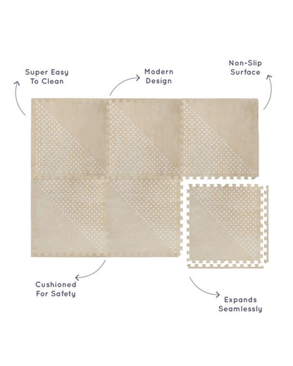 Kind & Me White Patterned Polka in Beige Playmat-Includes 6 Waterproof Foam Tiles-0M+
