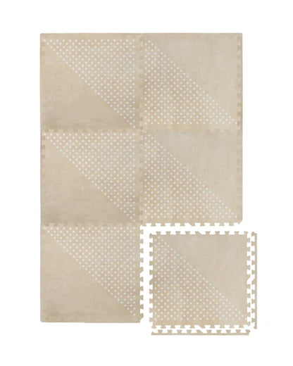 Kind & Me White Patterned Polka in Beige Playmat-Includes 6 Waterproof Foam Tiles-0M+