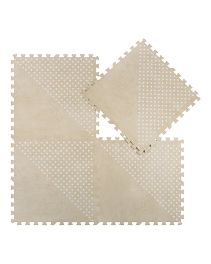 Kind & Me White Patterned Polka in Beige Playmat-Includes 6 Waterproof Foam Tiles-0M+