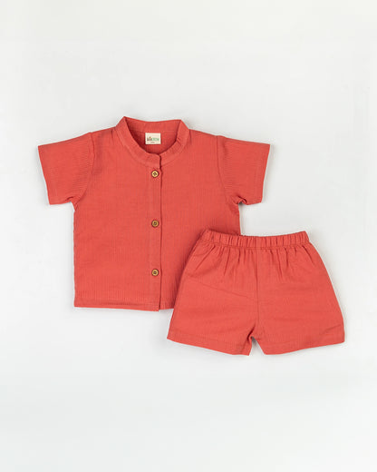 Beelittle Red Coord Set-Solid-Organic Muslin-For Infants