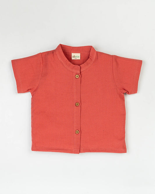 Beelittle Red Coord Set-Solid-Organic Muslin-For Infants