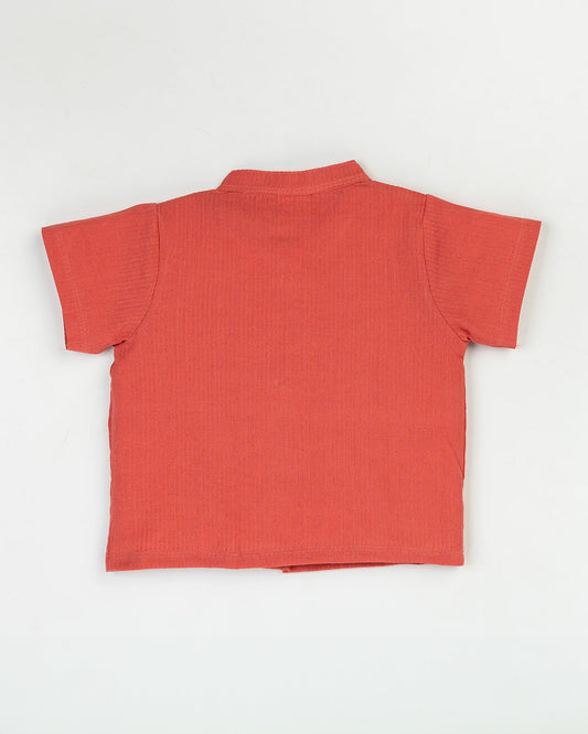 Beelittle Red Coord Set-Solid-Organic Muslin-For Infants