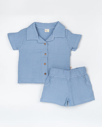 Beelittle Blue Coord Set-Solid-Organic Cotton-For Infants