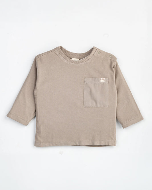 Beelittle Olive Green Full Sleeves T-shirt-Cotton-For Infants