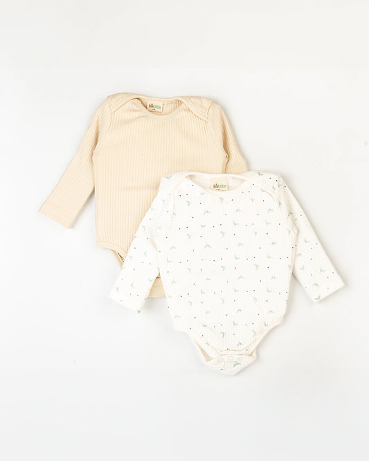 Beelittle White & Beige Bodysuits-Printed-Cotton-For Infants-Pack Of 2