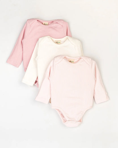 Beelittle White & Pink Bodysuits-Solid-Cotton-For Infants-Pack Of 3