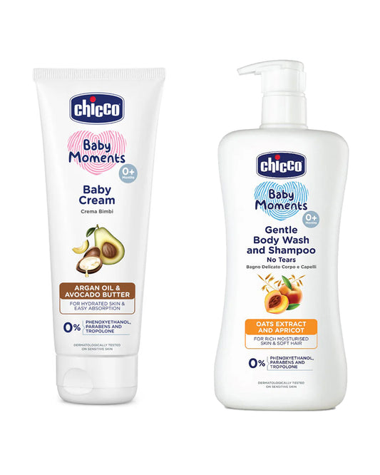 Chicco Baby Moments-Gentle Body Wash & Shampoo (500 ml) With Baby Cream (100 ml)