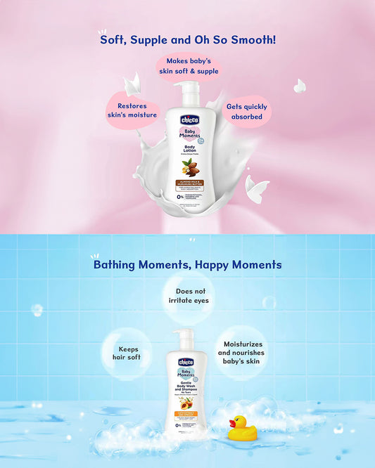 Chicco Baby Moments-Gentle Body Wash & Shampoo (500 ml) With Baby Lotion (500 ml)