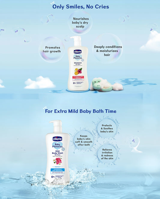 Chicco Baby Moments-Baby Shampoo (500 ml) With Mild Body Wash Protect (200 ml)