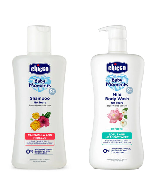 Chicco Baby Moments-Baby Shampoo (500 ml) With Mild Body Wash Refresh (200 ml)