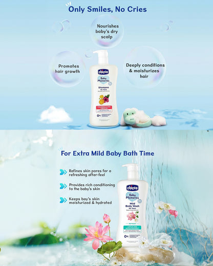 Chicco Baby Moments-Baby Shampoo (500 ml) With Mild Body Wash Refresh (200 ml)