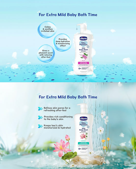 Chicco Baby Moments-Mild Body Wash Relax (500 ml) With Mild Body Wash Refresh (500 ml)