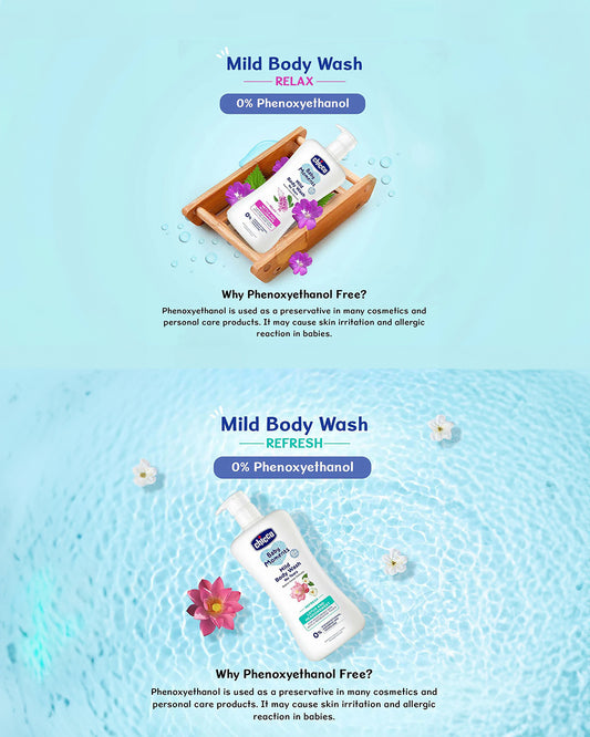 Chicco Baby Moments-Mild Body Wash Relax (500 ml) With Mild Body Wash Refresh (500 ml)