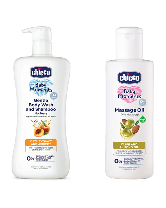 Chicco Baby Moments-Baby Body & Hair Oil (200 ml) With Gentle Body Wash & Shampoo (500 ml)