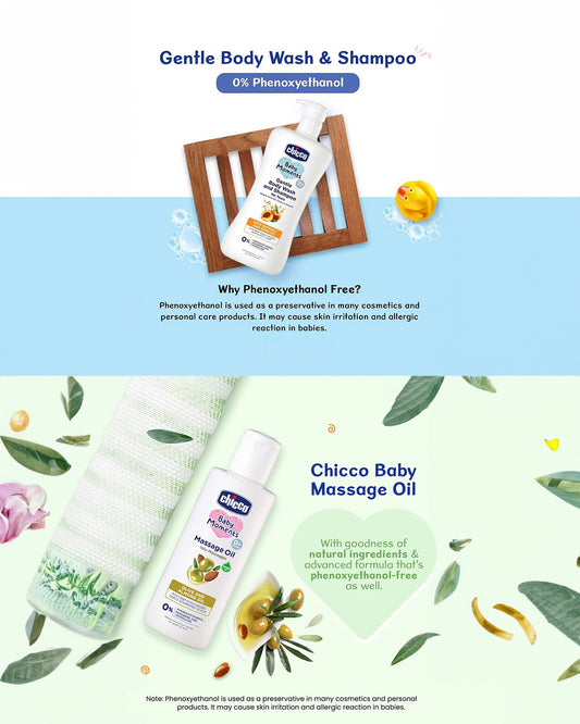 Chicco Baby Moments-Baby Body & Hair Oil (200 ml) With Gentle Body Wash & Shampoo (500 ml)