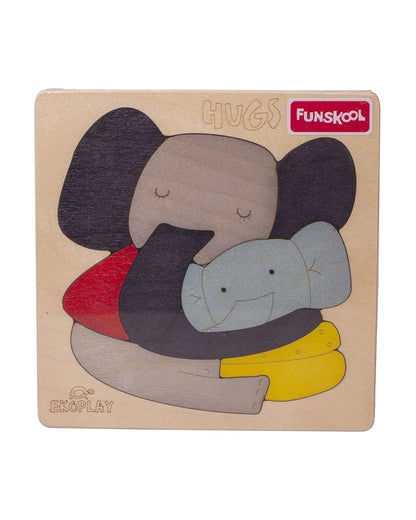 Funskool Eko Play Hugs Elephant Wooden Puzzle-9 Pieces-Learning & Educational Toys-24M+