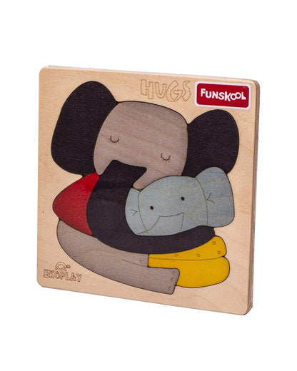 Funskool Eko Play Hugs Elephant Wooden Puzzle-9 Pieces-Learning & Educational Toys-24M+