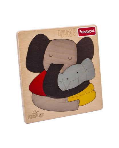 Funskool Eko Play Hugs Elephant Wooden Puzzle-9 Pieces-Learning & Educational Toys-24M+