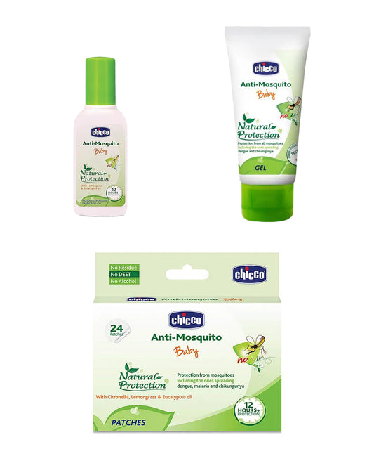 Chicco Baby Mosquito Repellant Combo-Gel (50 g), Fabric Roll On (8 ml) & 24 Patches-Natural Protection for Infants