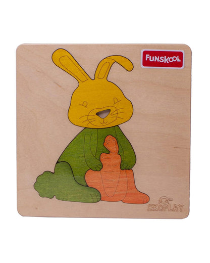 Funskool Eko Play Happy Rabbit Wooden Puzzle-4 Pieces-Learning & Educational Toys-24M+