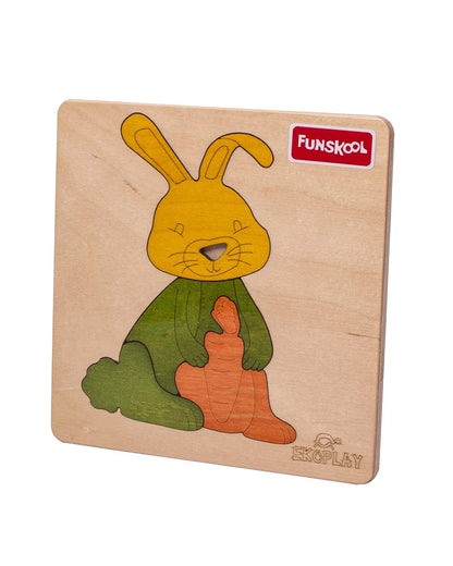 Funskool Eko Play Happy Rabbit Wooden Puzzle-4 Pieces-Learning & Educational Toys-24M+