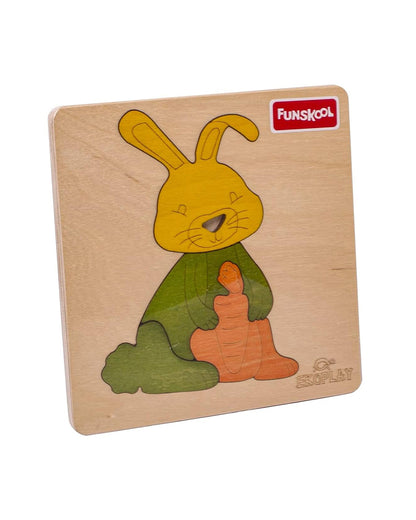 Funskool Eko Play Happy Rabbit Wooden Puzzle-4 Pieces-Learning & Educational Toys-24M+