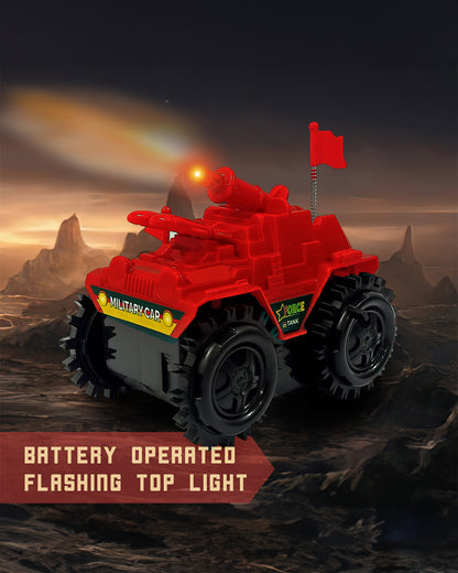 Sirius Military Tumbling Tank for Kids-360° Flipping and Rolling Action with Bright Flashing Lights-Battery Operated-Vehicle Toy-Red