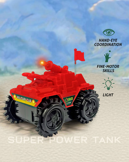 Sirius Military Tumbling Tank for Kids-360° Flipping and Rolling Action with Bright Flashing Lights-Battery Operated-Vehicle Toy-Red