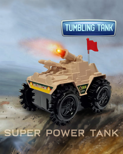 Sirius Military Tumbling Tank for Kids-360° Flipping and Rolling Action with Bright Flashing Lights-Battery Operated-Vehicle Toy-Yellow