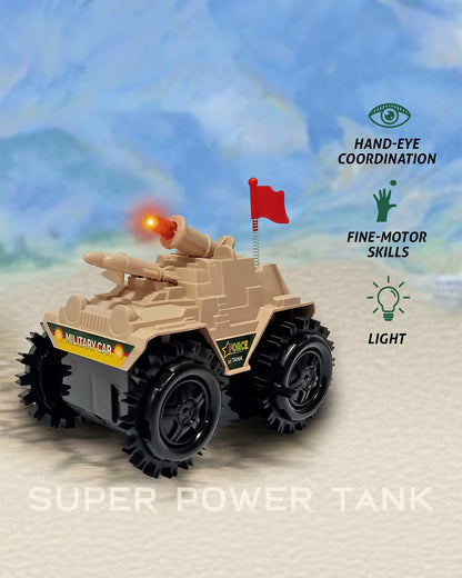 Sirius Military Tumbling Tank for Kids-360° Flipping and Rolling Action with Bright Flashing Lights-Battery Operated-Vehicle Toy-Yellow