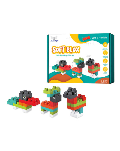 Sirius Toys Soft Blox Building Blocks-56 Piece Set-Flexible and Washable Blocks-Learning Set
