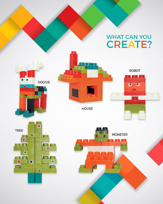 Sirius Toys Soft Blox Building Blocks-56 Piece Set-Flexible and Washable Blocks-Learning Set