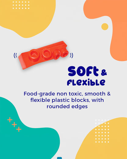 Sirius Toys Soft Blox Building Blocks-56 Piece Set-Flexible and Washable Blocks-Learning Set