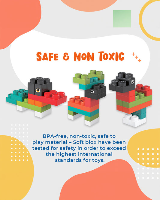 Sirius Toys Soft Blox Building Blocks-56 Piece Set-Flexible and Washable Blocks-Learning Set