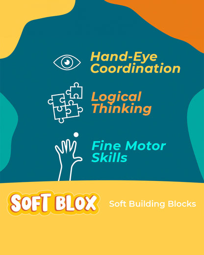 Sirius Toys Soft Blox Building Blocks-56 Piece Set-Flexible and Washable Blocks-Learning Set