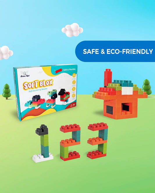 Sirius Toys Soft Blox Building Blocks-56 Piece Set-Flexible and Washable Blocks-Learning Set
